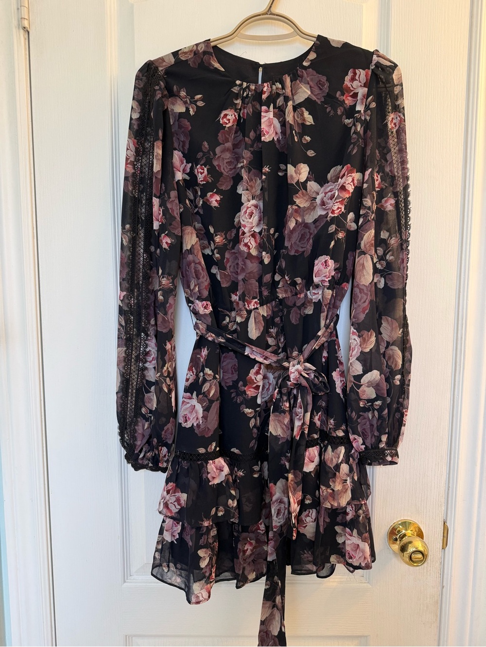 Ever New Black Floral Long-Sleeve Belted Skater Dress